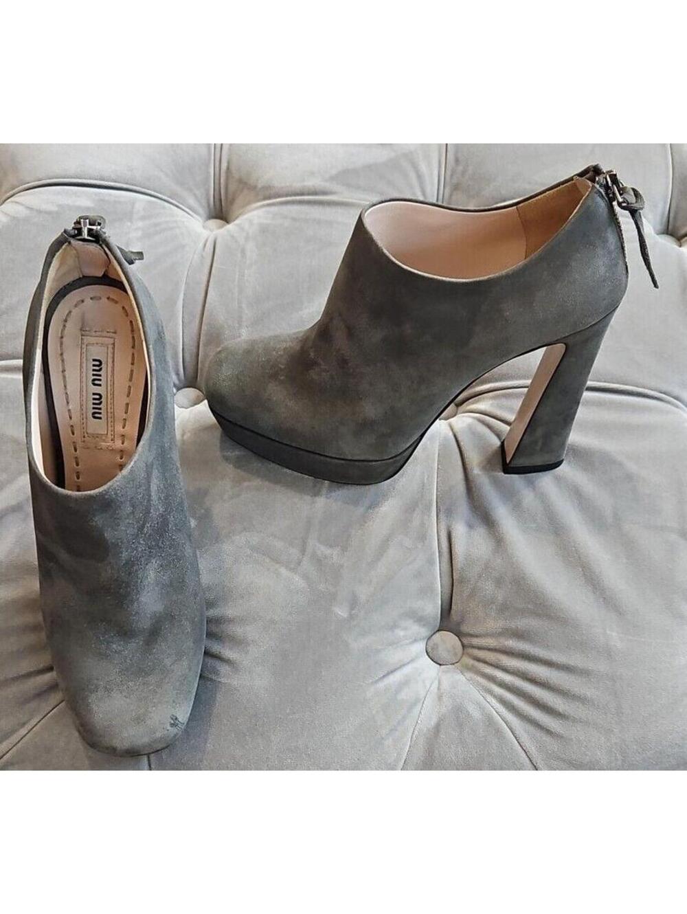 Miu Miu Prada Gray Suede Platform High Heels Zip Booties Womens Shoes 36 6 Italy